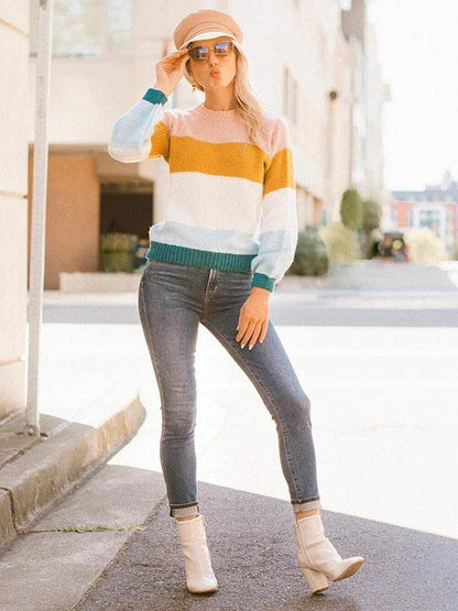 Fashion Knitting Striped Sweater Tops