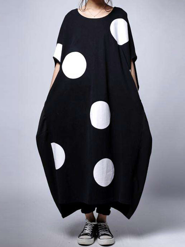 Original Loose Polka-Dot Round-Neck Batwing Sleeves Maxi Dress