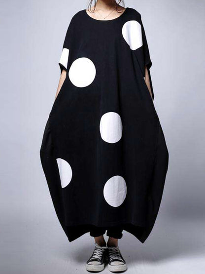 Original Loose Polka-Dot Round-Neck Batwing Sleeves Maxi Dress