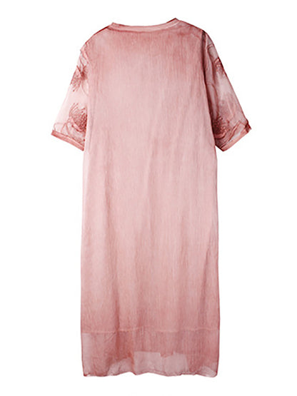 Original Artistic Retro Loose Embroidered Pleated Split-Joint Midi Dress