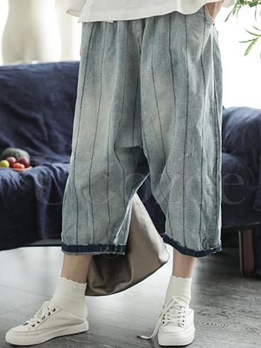 Retro Striped Wide-leg Jeans Pants