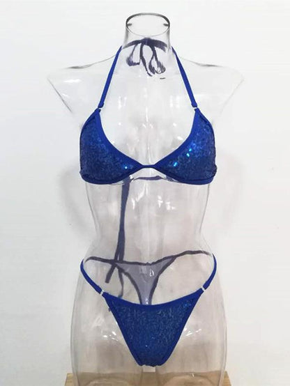 Sequined Lace Up Bikini Swimsuit