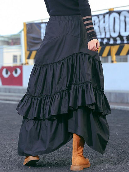 Loose Black Cropped Mermaid Tiered/Layeres Skirt