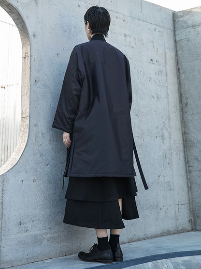 Fashion Solid Color Split-Side Long Sleeves Bandage  Cotton-Padded Coat