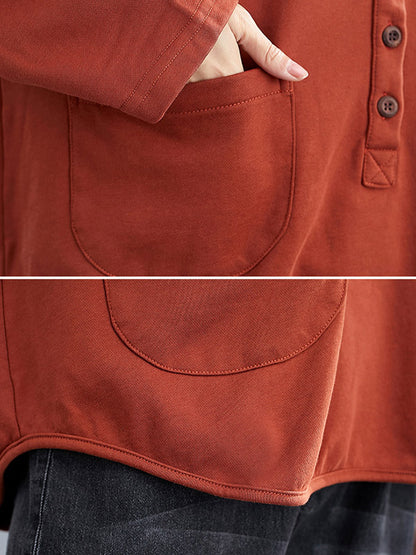 Casual Solid Color Buttoned Split-Joint With Pocket Stand Collar Long Sleeves Sweatshirts