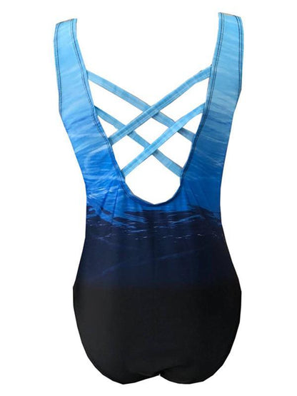Gradient Backless One-piece Swimwear