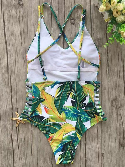 Digital Printed Backless One-piece Swimwear