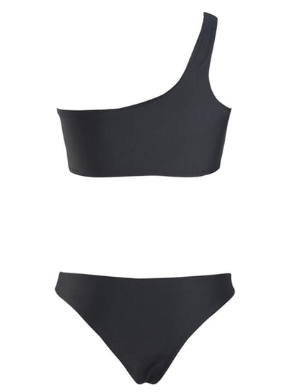 One Shoulder Plain Bikini Swimsuit