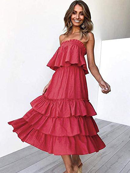 Solid Strapless Tiered Two-piece Dress