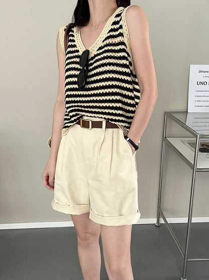 Simple Black White Contrast Color Knitting Vest Top