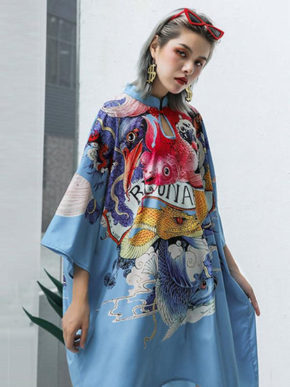 Vintage Loose Droplet-like Collar Printed Mini Dress