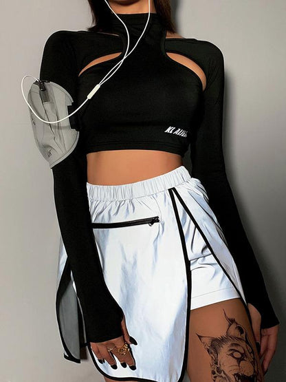 Fashion Zipper Refelcted High Waist Pantskirt