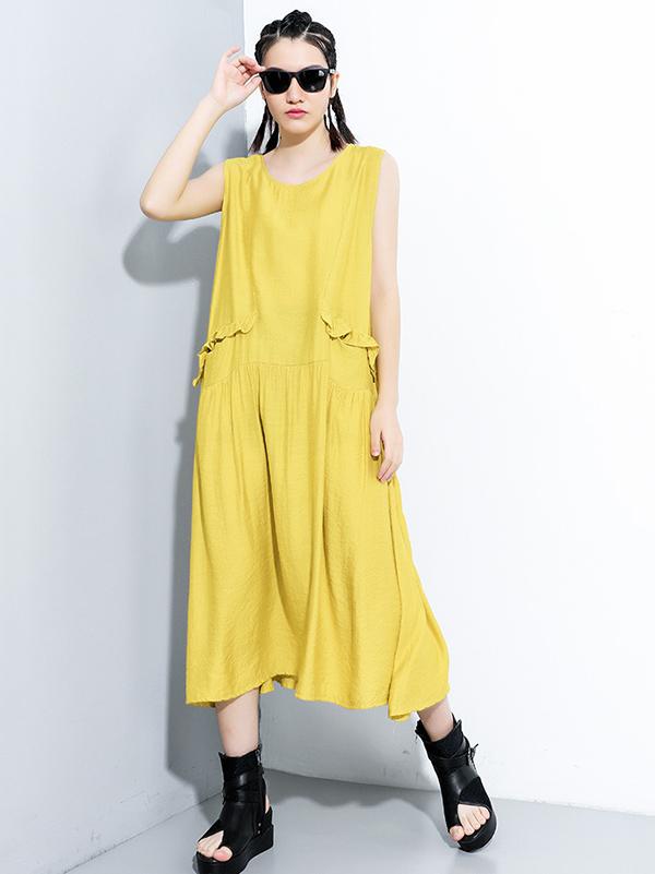 Original Solid Irregularity Sleeveless Dress