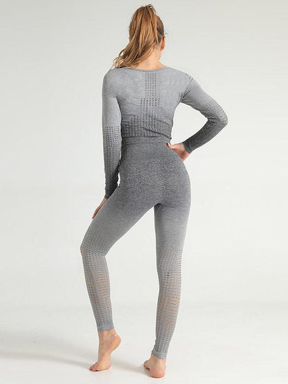 Wrap Long Sleeves Gradient Yoga Suits