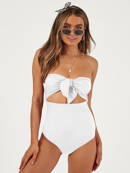 Plunge Neck Top With High Cut One-piece Swimsuit
