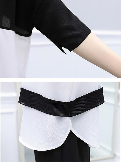 Chiffon Office Loose Elastic Waist White Black Suit
