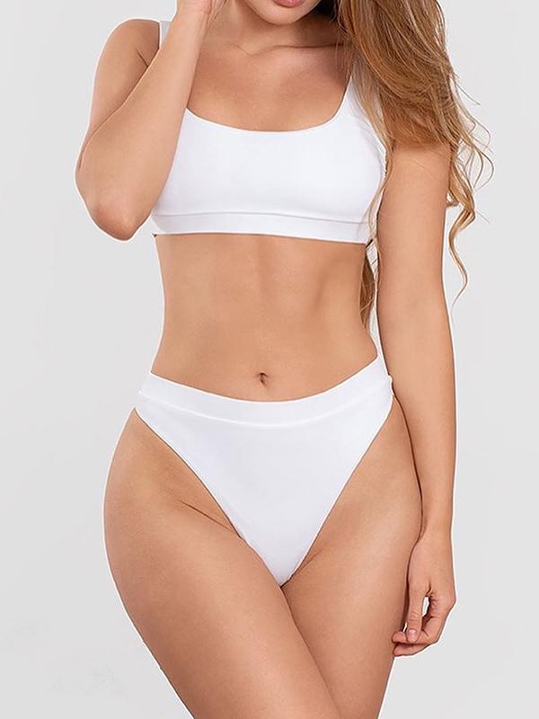 Solid Color Strapless High Waist Bikini Swimwear