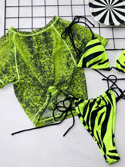 Snakeskin Print Lace-Up Tankini Swimsuit