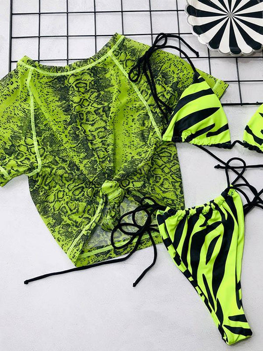 Snakeskin Print Lace-Up Tankini Swimsuit