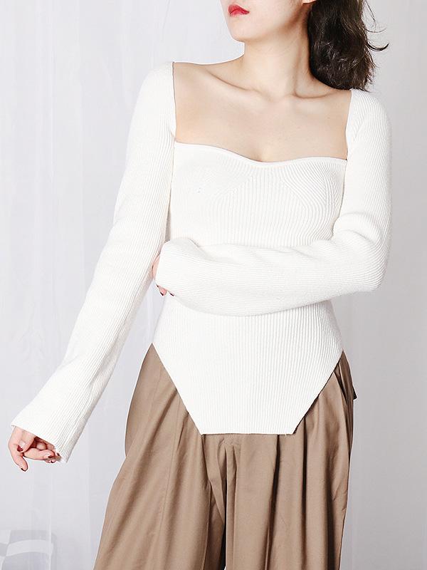 Sexy Skinny  Square Collar Knit Tops