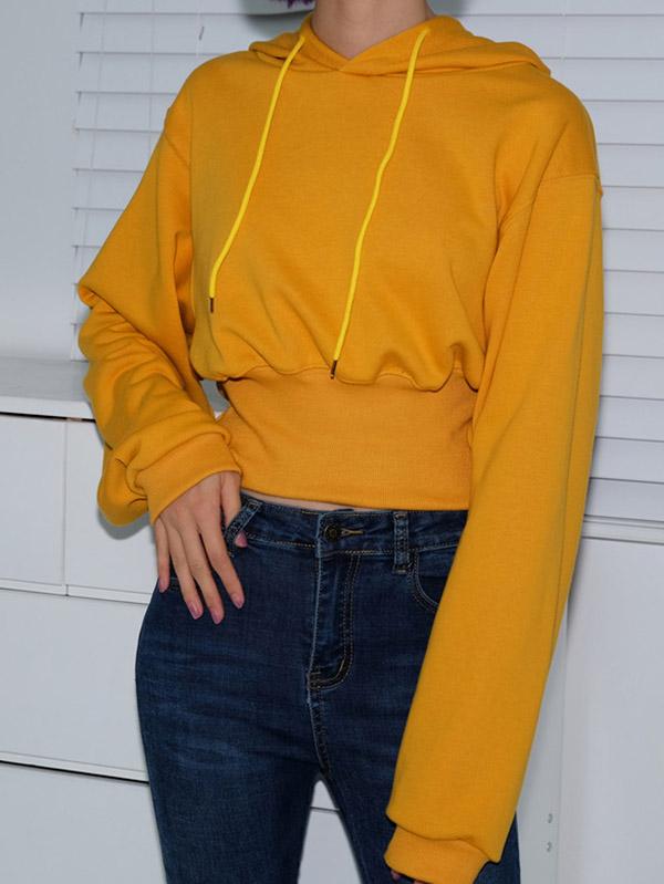 Casual Solid Loose Hoodies&Sweatshirt Tops