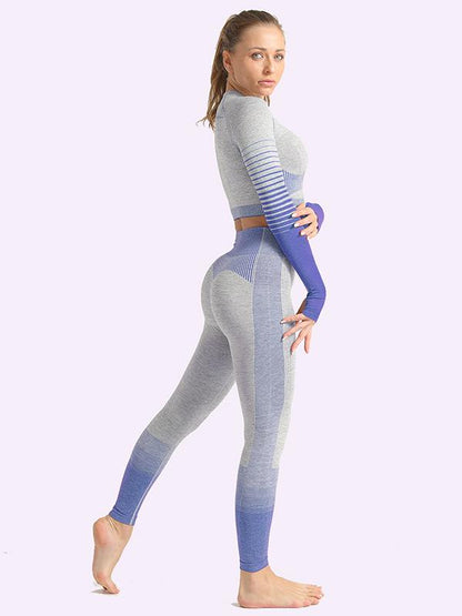 Sexy  Contrast Color Long Sleeves Yoga Suits