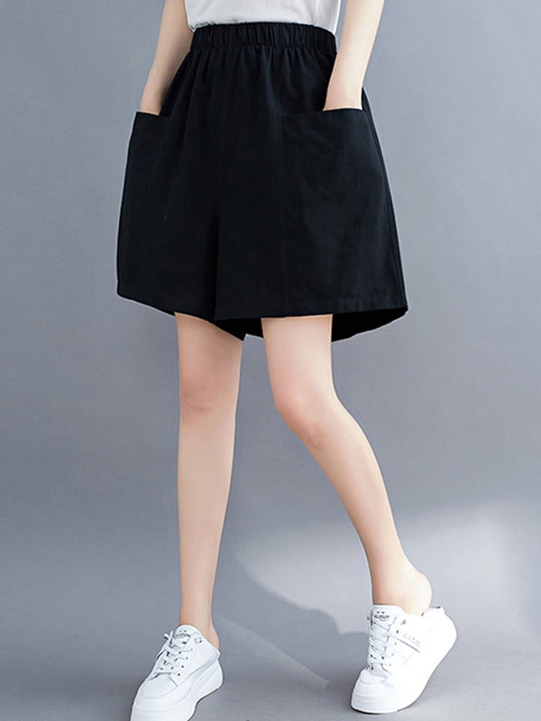 Casual Solid Color With Pocket Wide Leg Shorts