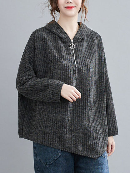 Urban Solid Color Knitting Batwing Sleeves Hoodies Top