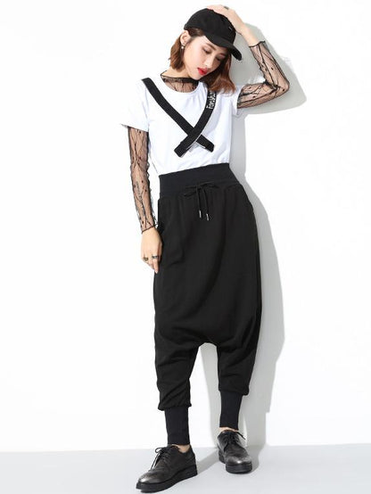 Hip-hop Solid Elastic Waist Harem Pants