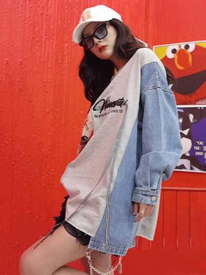 Stylish Contrast Color Letter Printed Round-Neck Batwing Sleeve Sweatshirts