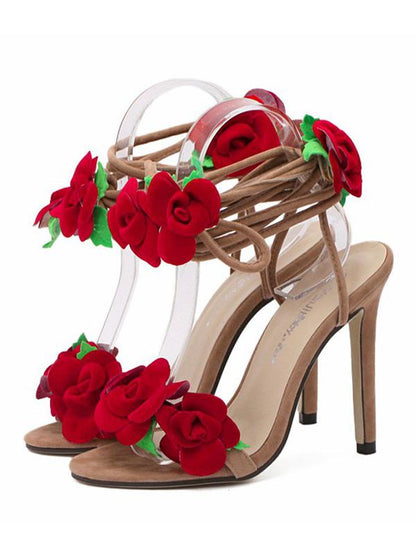 Floral Bandage Decorated Heels Shoes