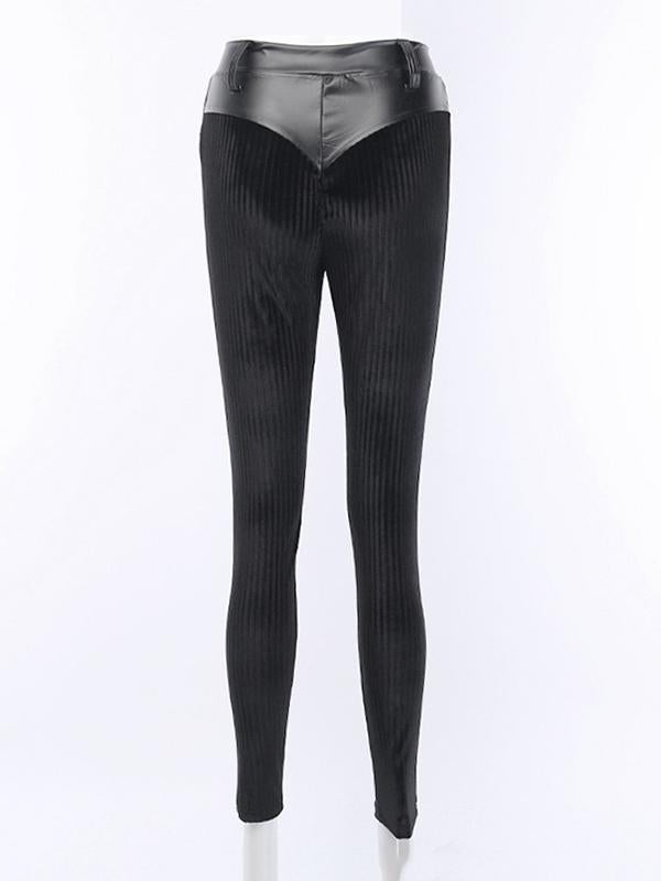 Solid Wrap Split-Joint PU Casual Pants Bottoms