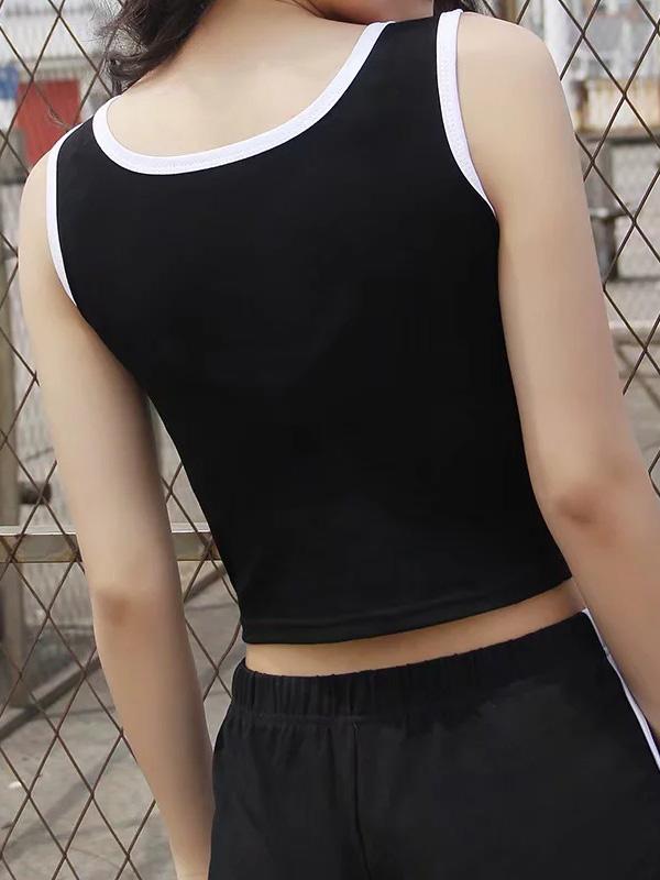 Contrast Color Sleeveless Wrap Yoga Suits