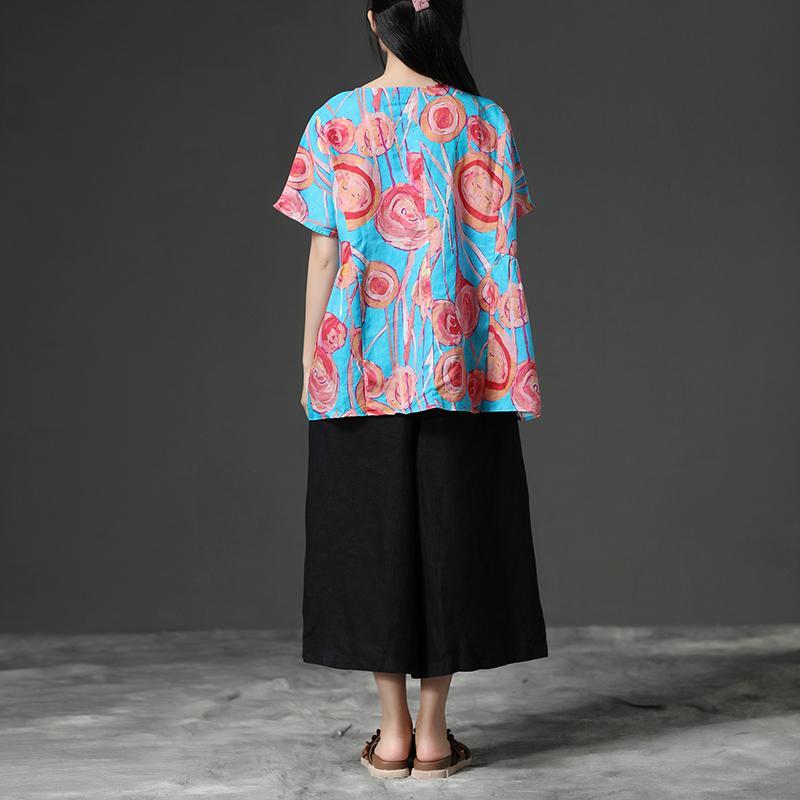 Blue Casual Short Sleeve Printing Summer Shirt