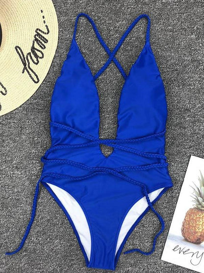 Solid Backless One-Piece Swimsuit