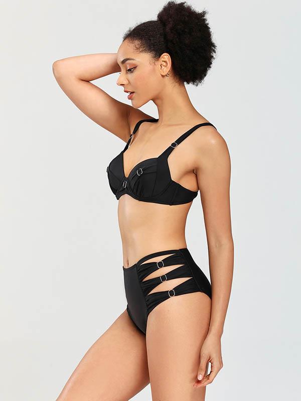 Solid Color Underwired Bikini Swimsuit