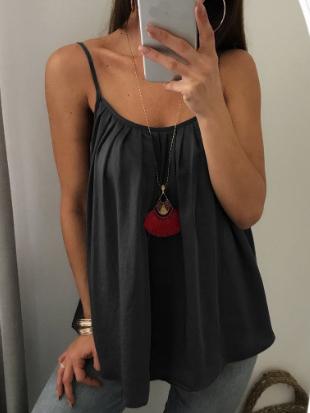 Sexy Loose Spaghetti-neck Solid Vest Top