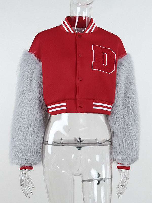 Faux Fur Sleeves Baseball Uniform