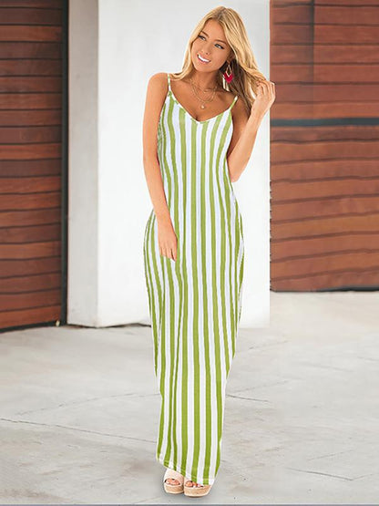V-neck Sexy Striped Maxi Dress