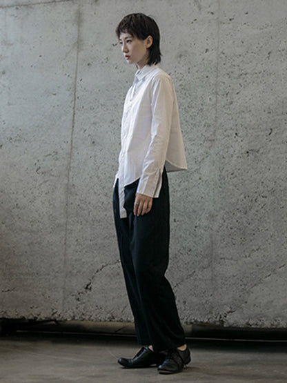 Urban Asymmetric Solid Color Buttoned Lapel Long Sleeves Blouse Tops