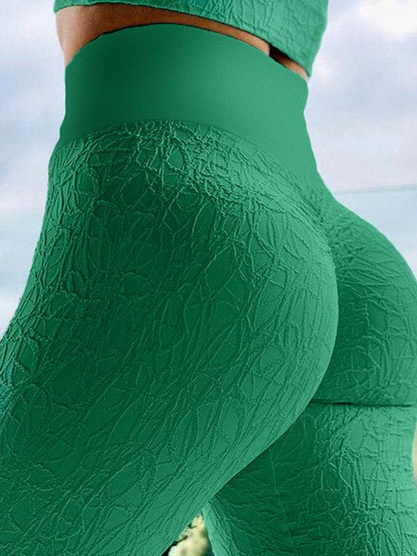 High Waisted Solid Color Screwthread  Leggings