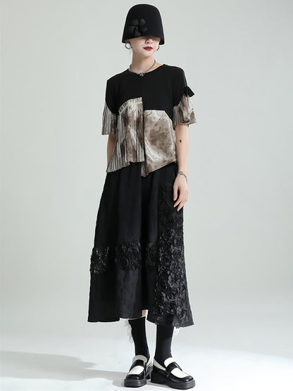 Urban High Waisted Hollow Black Floral A-Line Skirt