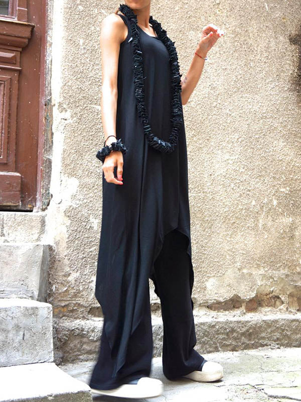 Black&White Loose Soft Asymmetric  Tank Top Long Dress