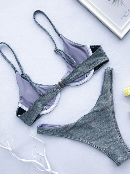 Balconette Lace-up Iridescent Bikini Set