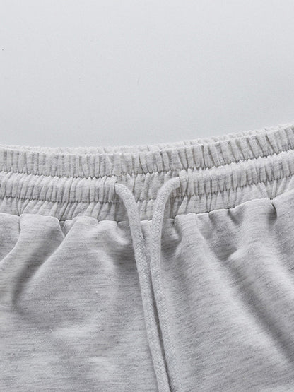Simple Gray High Waisted Drawstring Sports Shorts