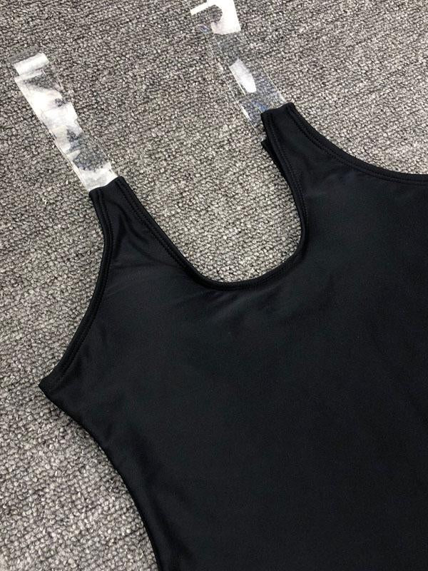 Sexy Low Collar Transparent Shoulder Strap One-Piece Swimwear