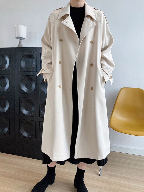 Chic Solid Color Buttoned Tied Notched Collar Long Sleeves Trench Coat