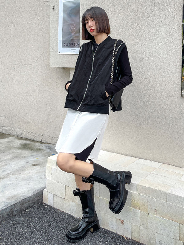 Cool Street Split-Joint Zipper Buttoned Round-Neck Sleeveless False Two Vest Outwear