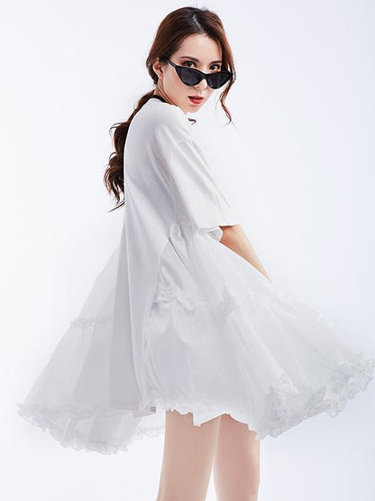 Asymmetric Split-joint Solid Mini Dress
