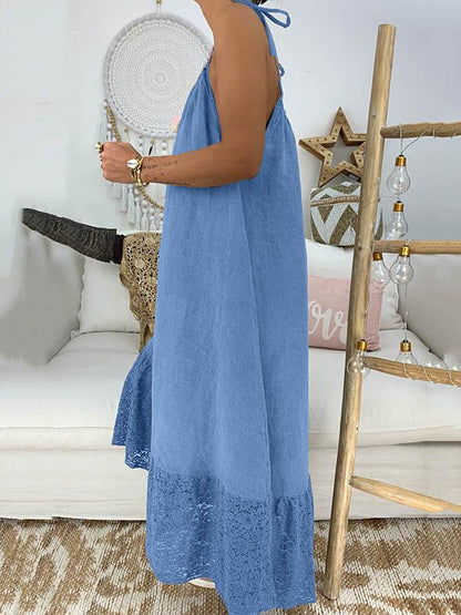 Solid Split-joint Maxi Dress